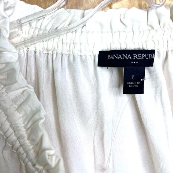 Banana Republic Women’s RUFFLE NECK WRAP TOP White Blouse L Cottagecore Peasant - Picture 2 of 8